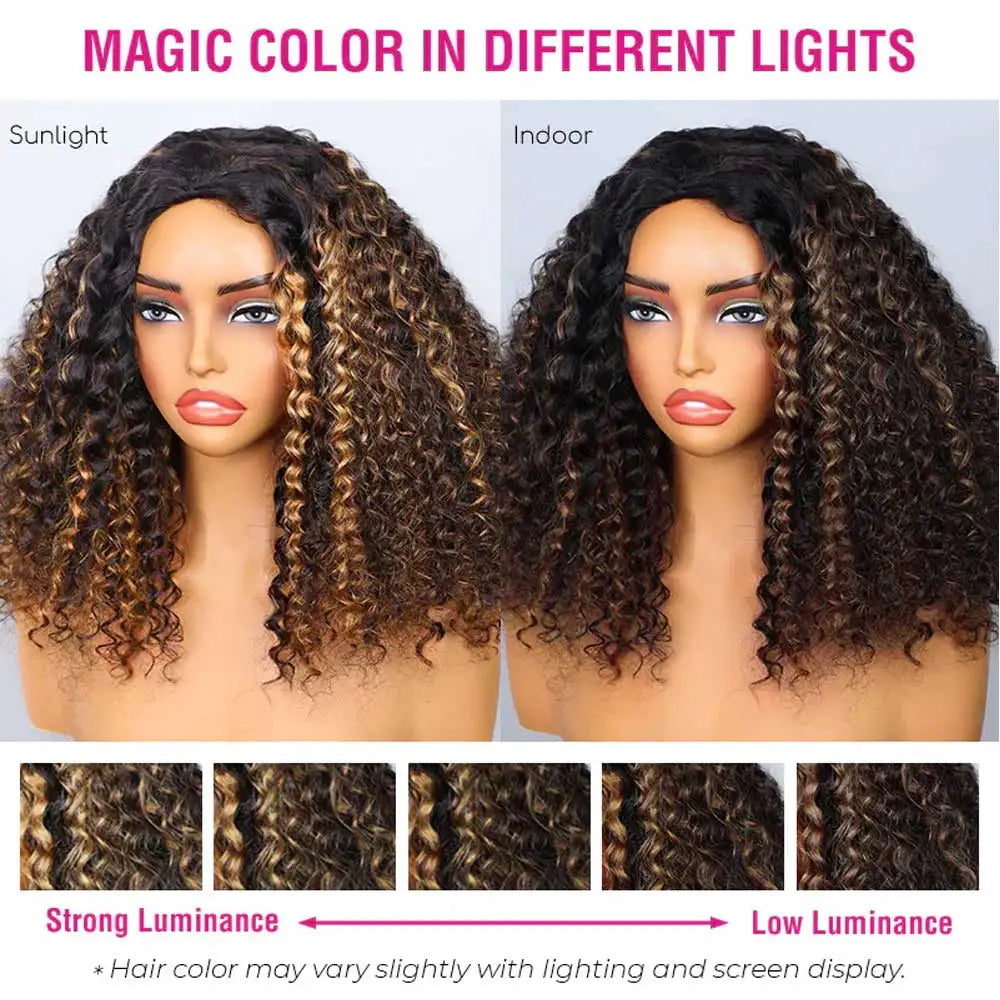 Water Wave Highlight Glueless Half Wig With Seamless Clips for Women