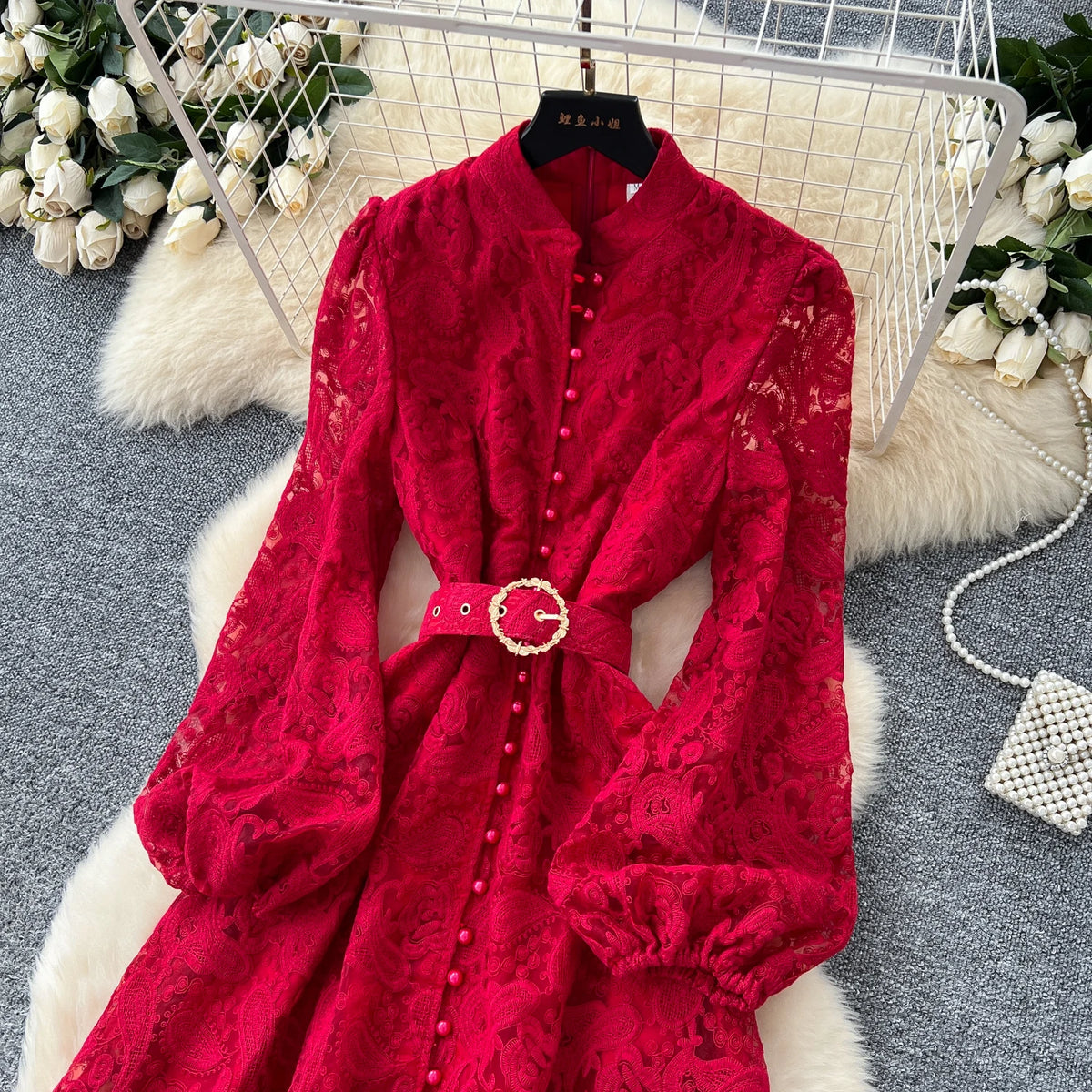 Crystal Belt Embroidered Maxi Dress