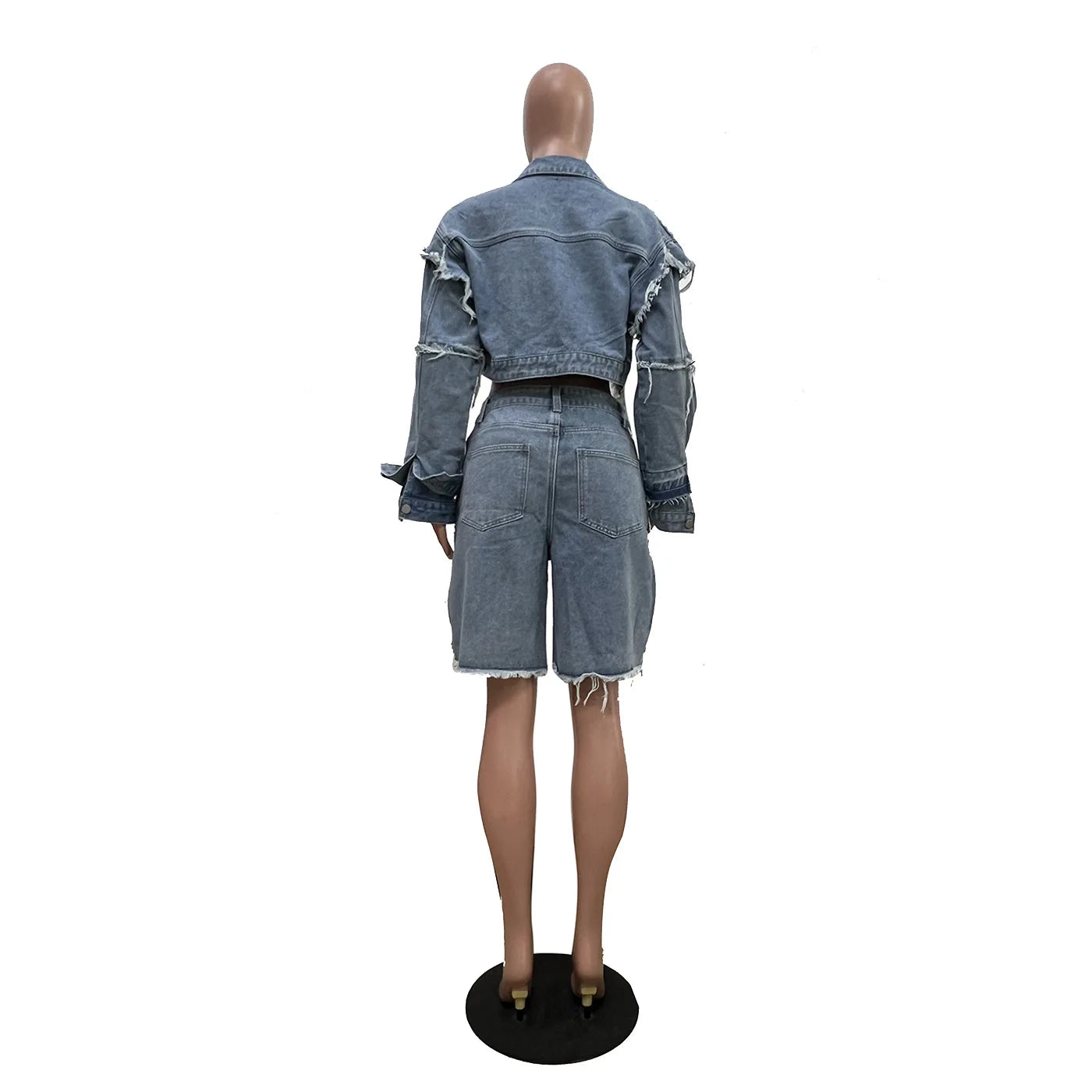 Shorts Pant Set Women Two Piece Sets Denim Turn Down Collar Matching Sets Tops Knee Length Pants High Waist Y2k Streetwear