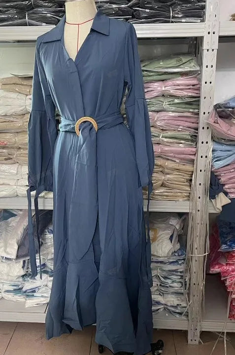 Casual Summer Dress With Turn Down Collar And Pockets for Women