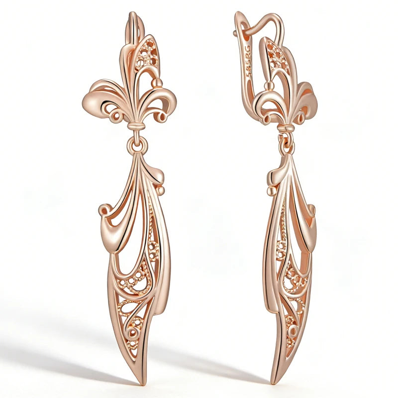 Glossy Rose Gold Flower Drop Earrings