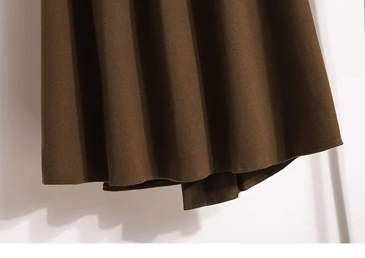 High Waisted Black Wool Midi Skirt With Pockets for Women