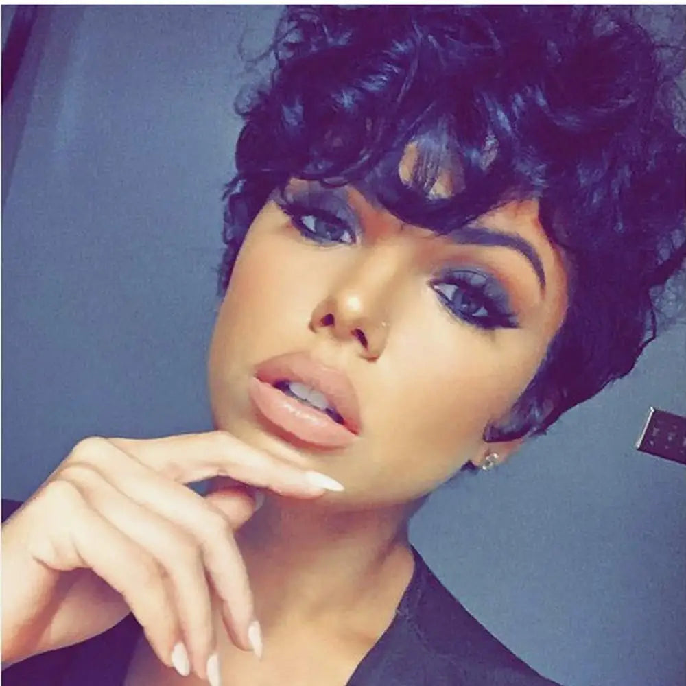 Natural Heat Resistant Curly Synthetic Pixie Wig for Women