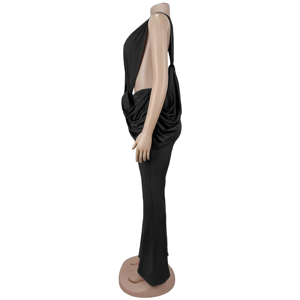 Halter Deep V Neck Ruched Flare Jumpsuit for Women