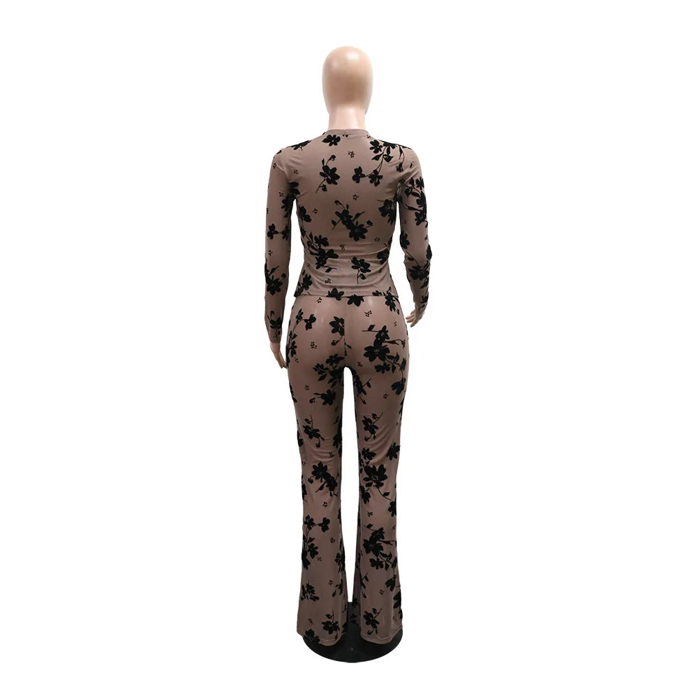 Sheer Floral Mesh Two Piece Matching Set for Women