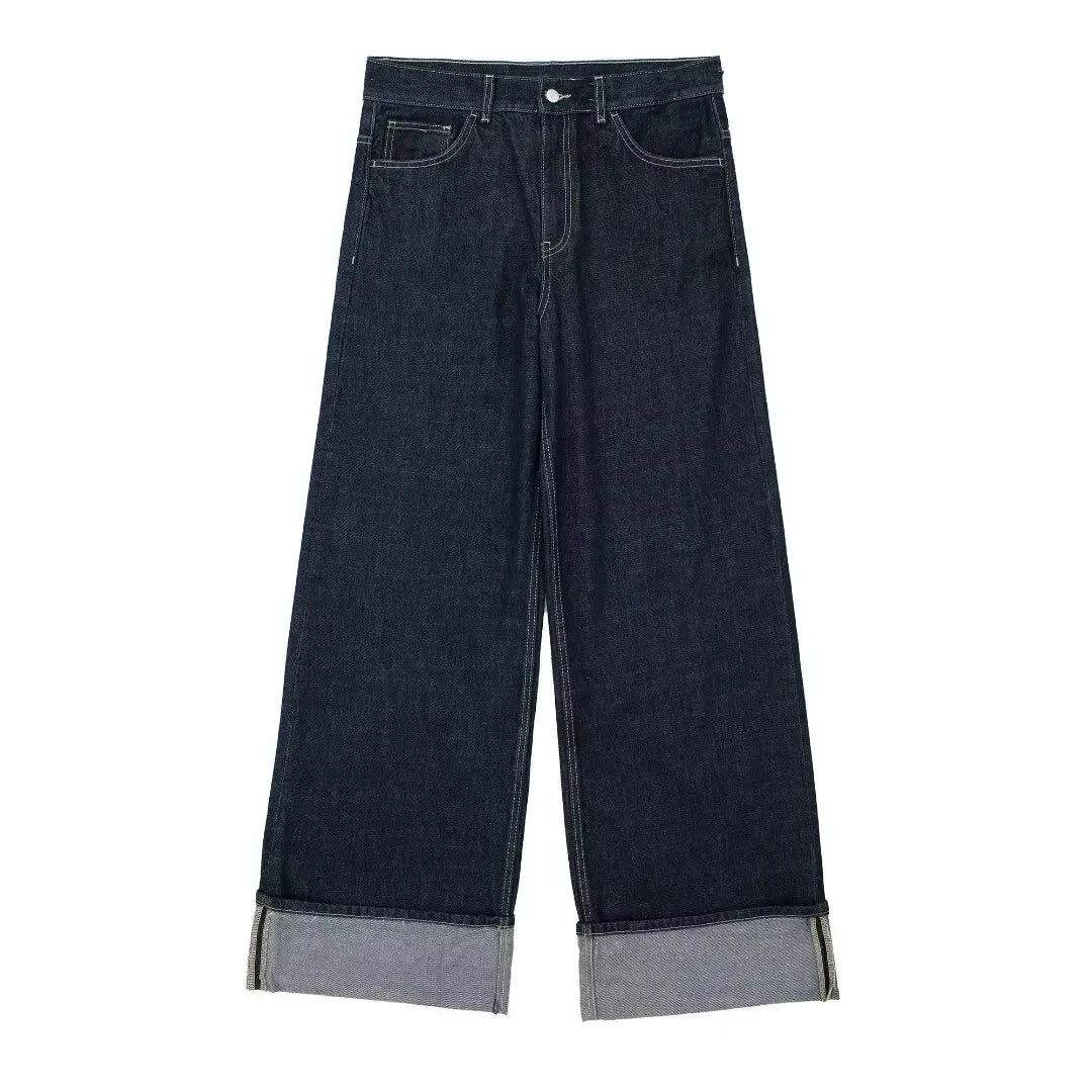 Retro Spliced Street Denim Two Piece Set for Women