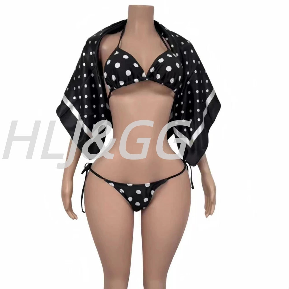 Mesh Letter Print See Through Polka Dot Two Piece Set for Women
