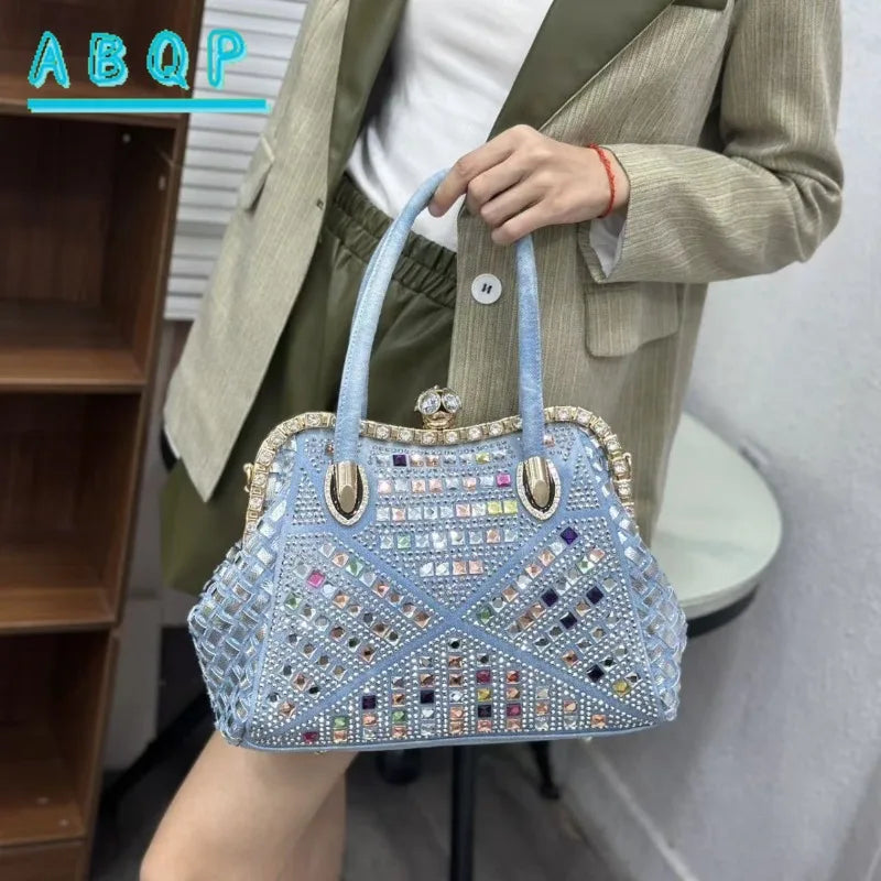New Women's Diamond Handbag Luxury Brand Diamond Sparkling Dinner Party Women's Handbag Diamond Retro Shoulder Crossbody Bag