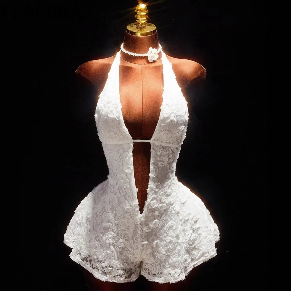 Floral Patchwork Backless Halter Bodysuit for Women