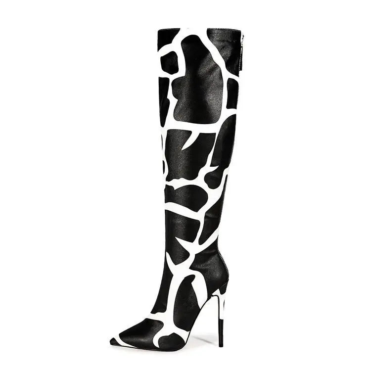 Fashion Stretch Back Zipper Stiletto Pointed Toe Knee High Boots for Women