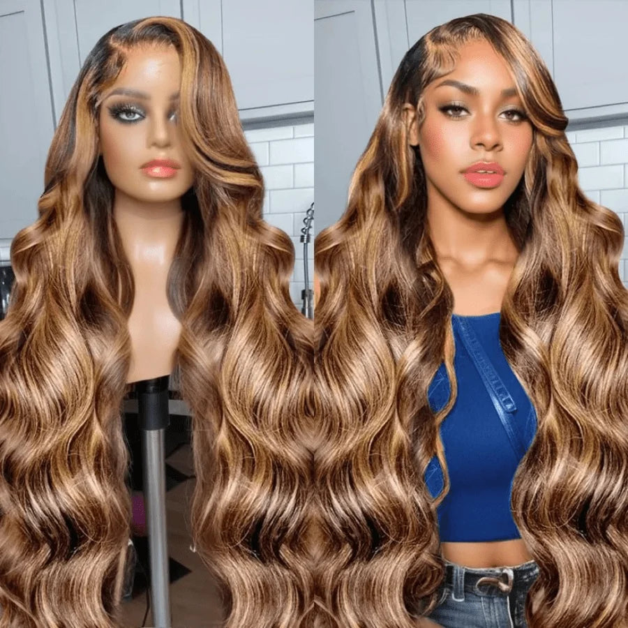 Honey Blonde Highlight Body Wave Lace Front Wig for Women
