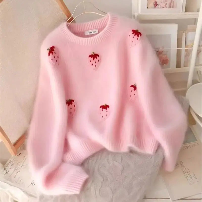 Pink Embroidered Mink Cashmere Sweater