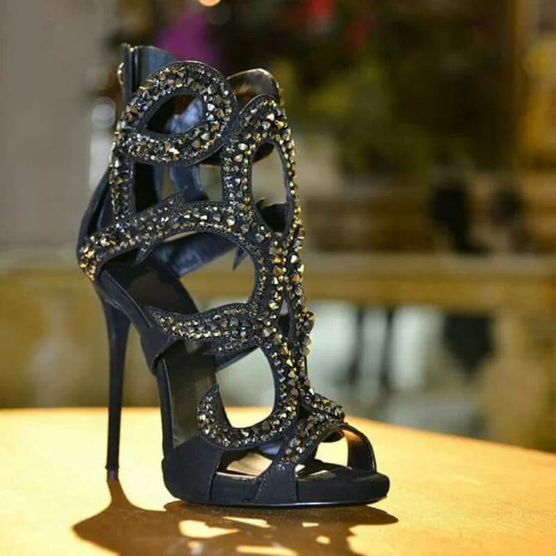 Crystal Embellished Stiletto Sandals With Zipper for Women