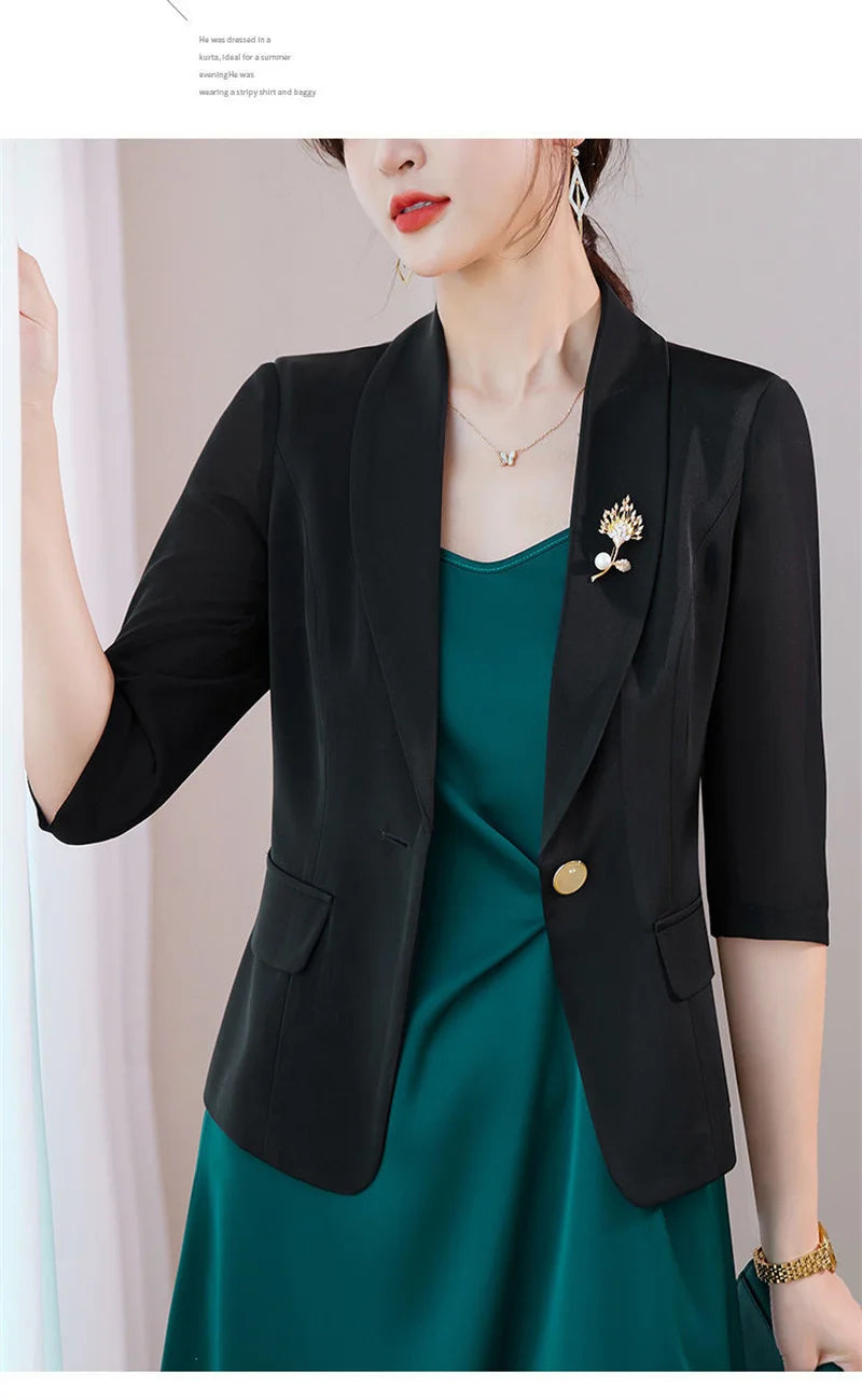 Lightweight Solid Color Chiffon Blazer Jacket For Women