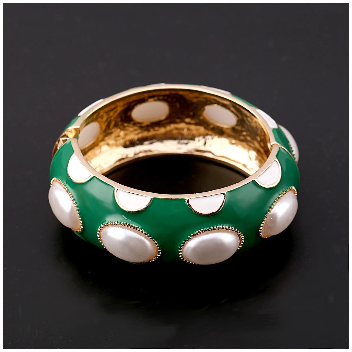 Colorful Enamel Oval Pearl Cuff Bracelet for Women