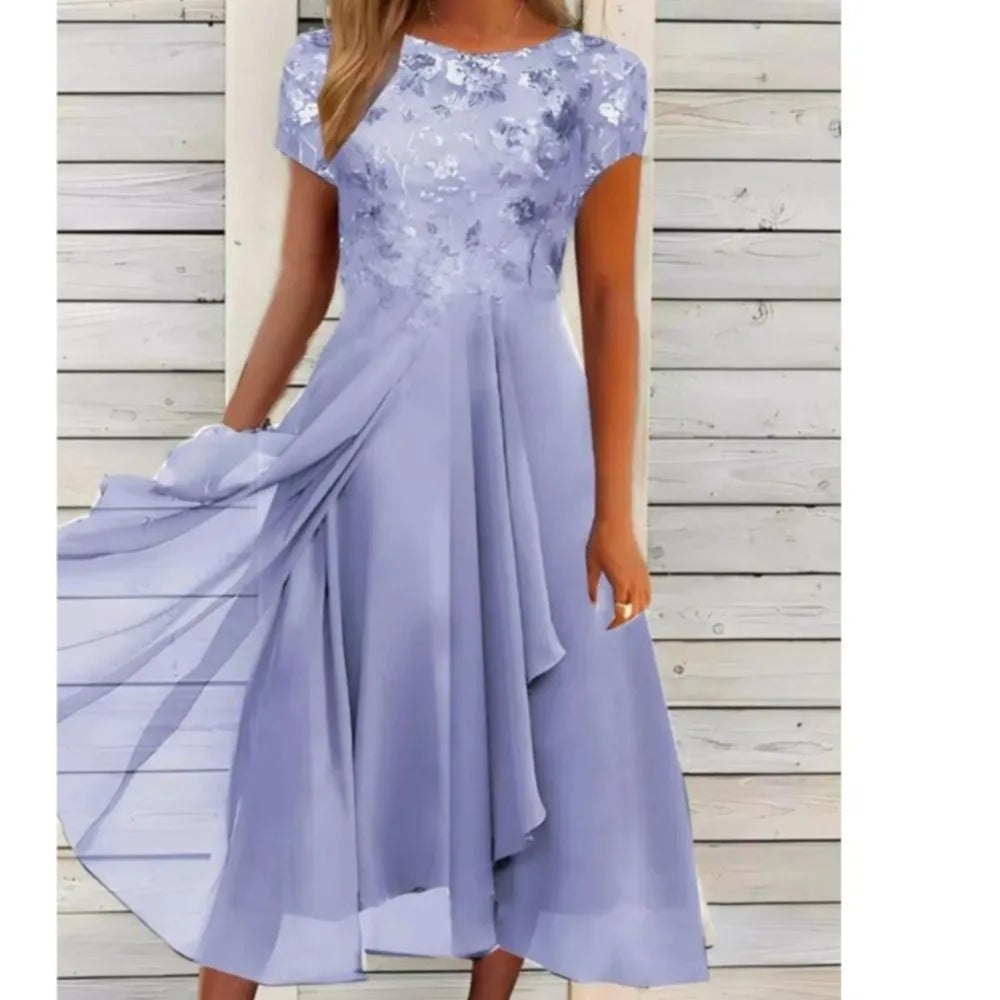 Casual Round Neck Printed Large Swing Dress for Women