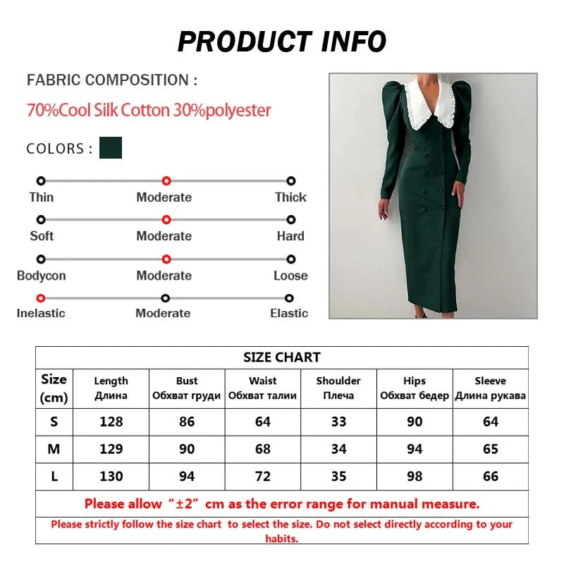 Oymimi Fashion Green Patchwork Womens Dresses Elegant Peter Pan Collar Long Sleeve Dresses Casual Slim Double Breasted Dress