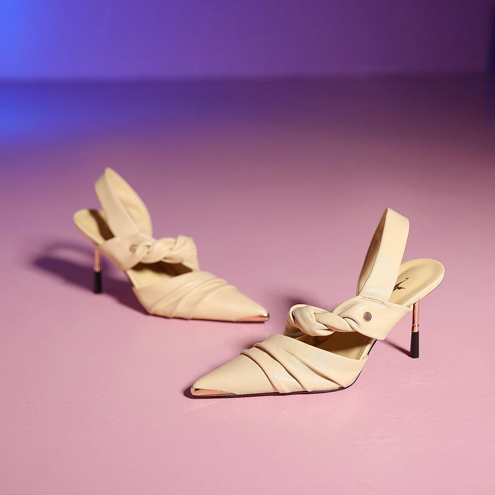 Elegant Real Leather Narrow Band Sandals for Women