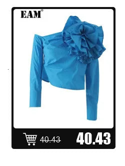 [EAM] Women Black Denim Burr Irregular Big Size Casual T-shirt New V-Neck Half Sleeve Fashion Tide Spring Summer 2025 1DJ1392