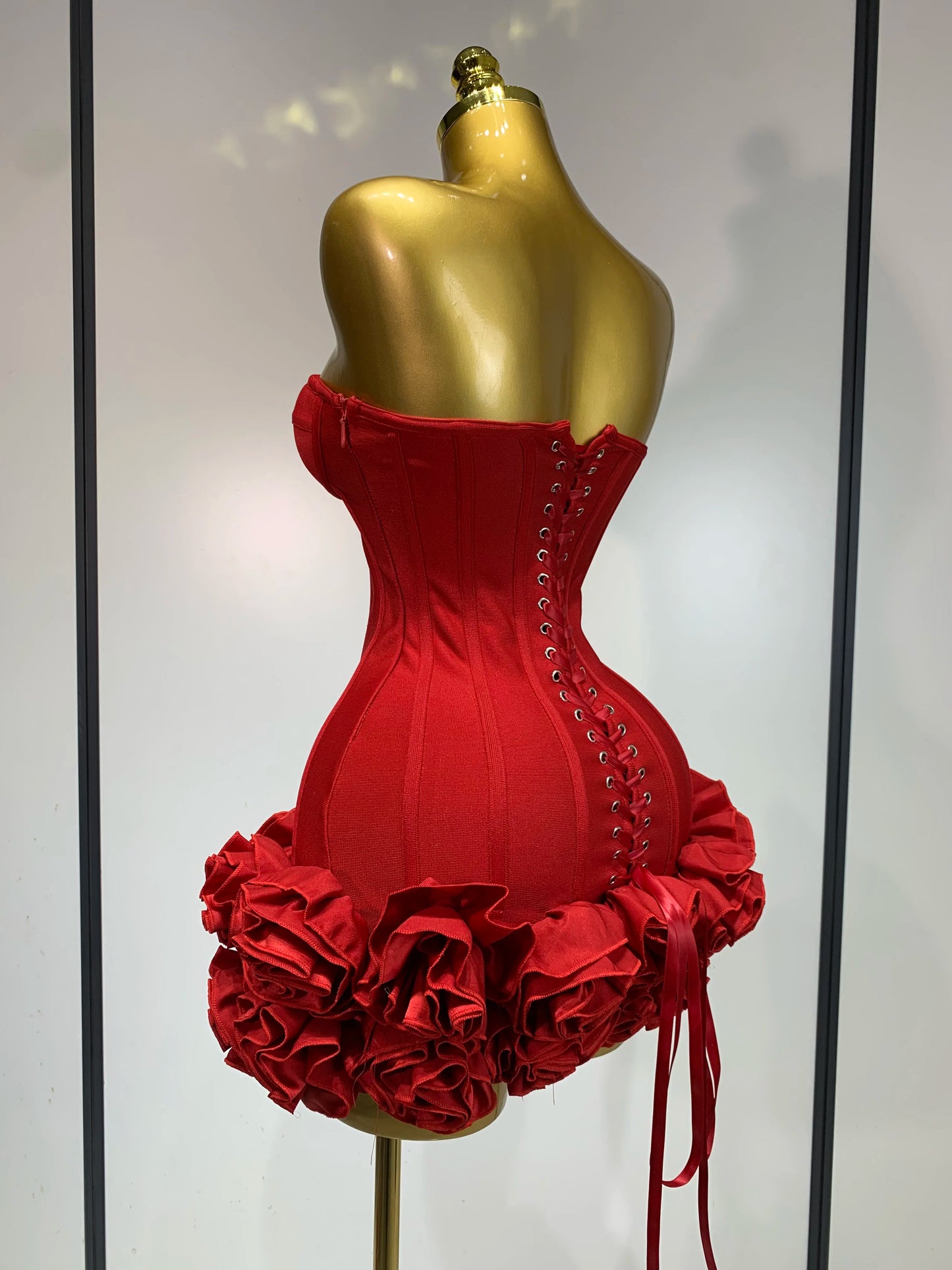 Women Sexy Strapless Backless Flower Embellished Mini Bandage Dress Bodycon Celebrity Party Cocktail Evening Party Club Dresses