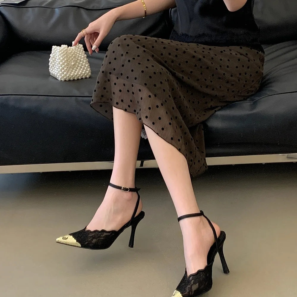 Elegant White Lace Slingback Stiletto Heels for Women