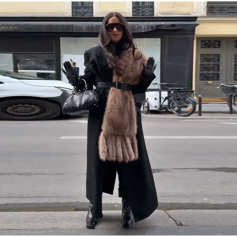 Long Thick Plush Faux Fur Scarf With Fringe for Women