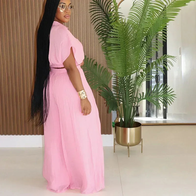 Relaxed Casual Crop Top And Wide Leg Pants Set for Women