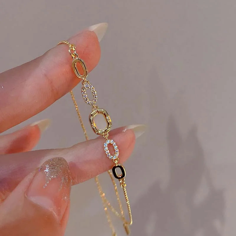 Gold Tone Square Opal Chain Bracelet
