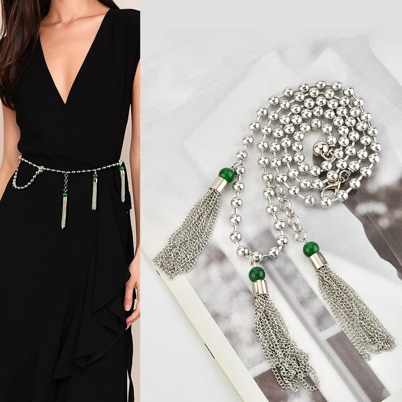 Retro Hollow Out Chain Belt With Metal Tassels for Women