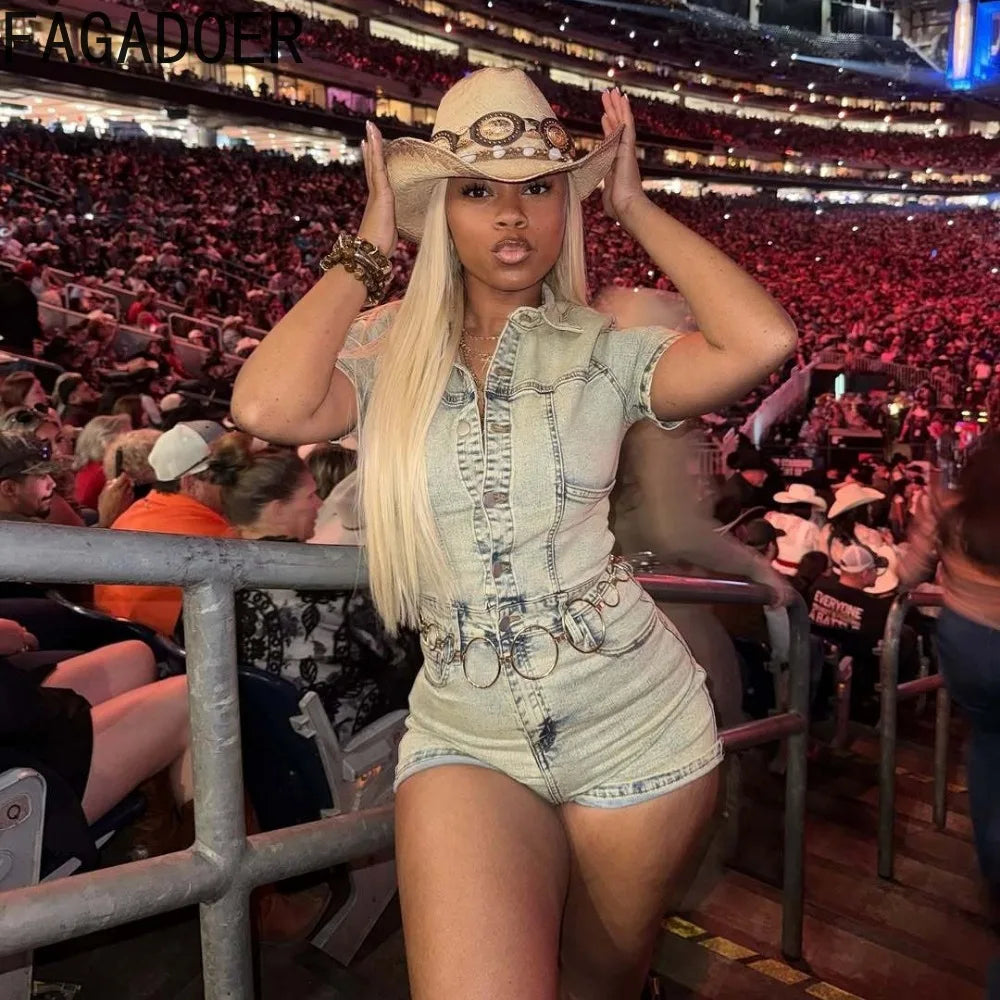Relaxed Fit Retro Streetwear Denim Romper for Women