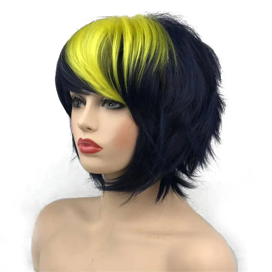 Blue Red Straight Wig