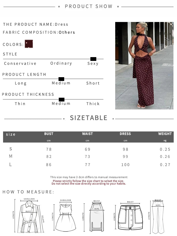 Elegant Polka Dot Halter Top And Long Skirt Set for Women