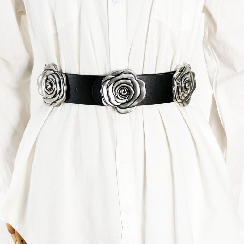 Statement Camellia Floral Wide Waist Belt for Women