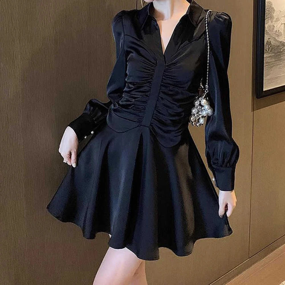 Vintage Pleated Long Sleeve Maxi Dress