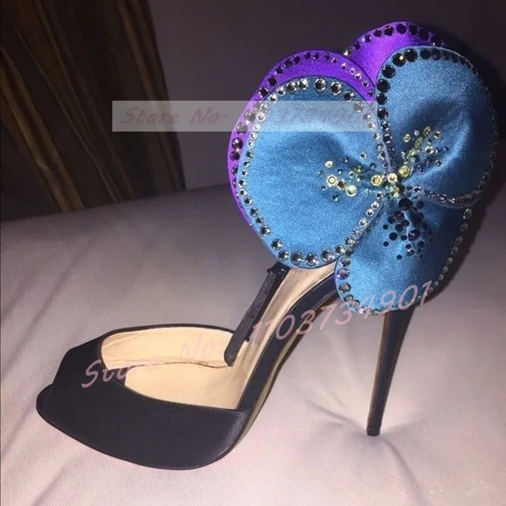 Pink Satin Crystal Peep Toe Stiletto Sandals for Women
