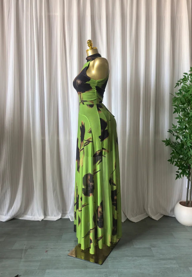 Elegant Printed Sleeveless With Sashes Maxi Dress for Women