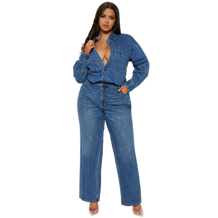 Washed Distressed Denim Jumpsuit