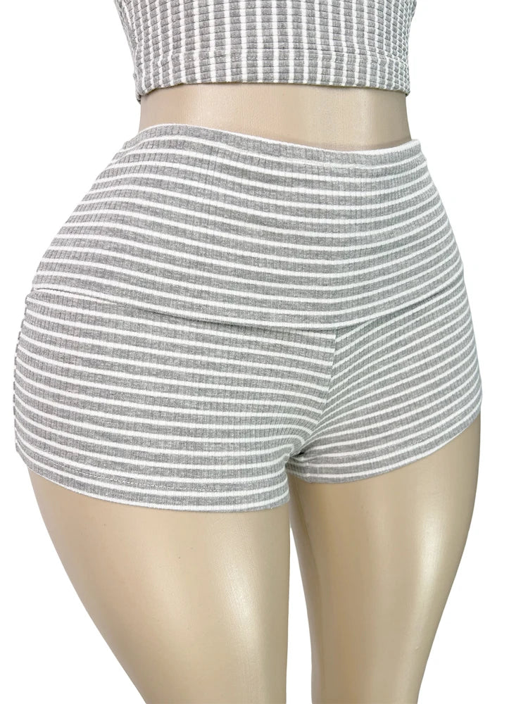 Ribbed Knit Tube Top and Fold Waist Shorts Set for Women