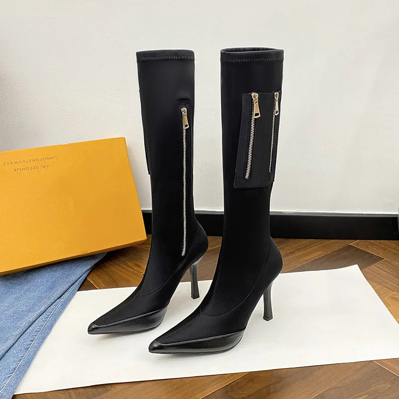 Black Pointy Toe Kneehigh Stiletto Boot