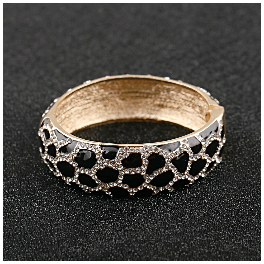 Colorful Enameled Rhinestone Statement Bangle Bracelet for Women