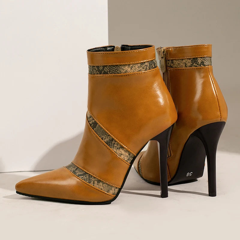 Pointed Toe PU Leather Stiletto Ankle Boots for Women
