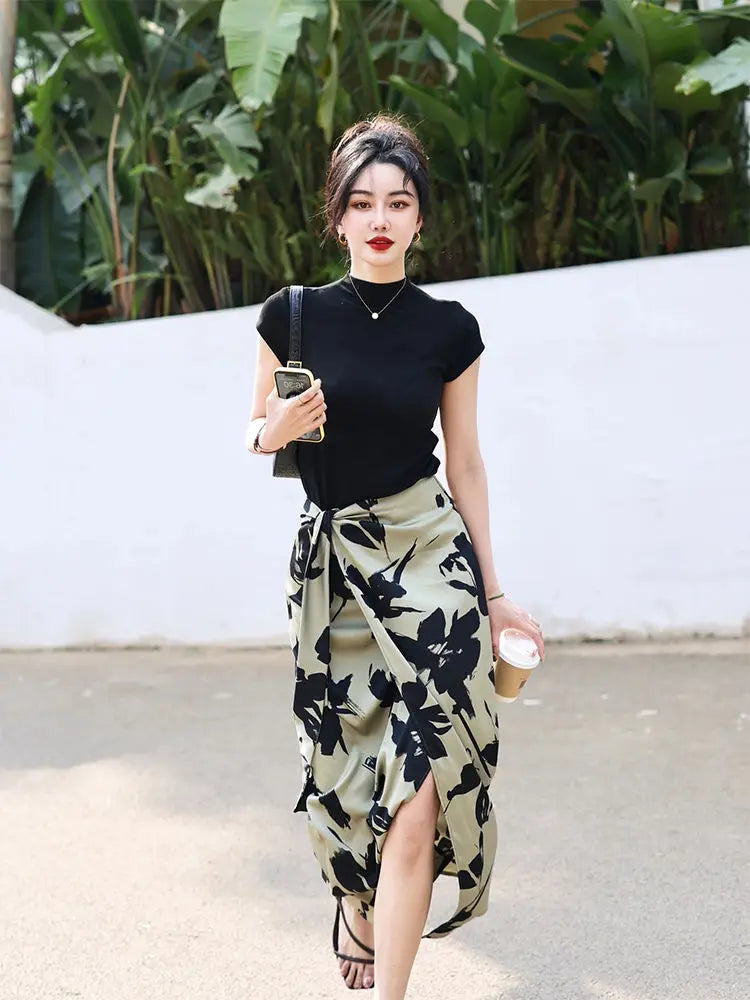 Skirts for Women High Waist Midi Woman Skirt Printing Clothing Sales 2025 Trend Korean Fashion A Line Luxury Elegant New in Chic