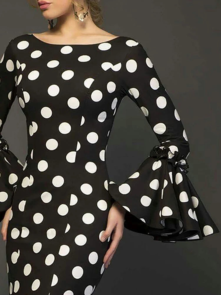 Elegant Polka Dot Ruffle Tiered Evening Dress For Women