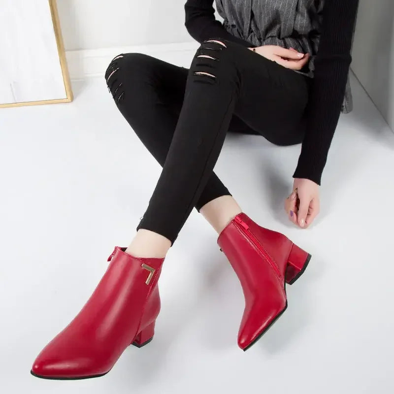 Pointed Toe Square Heel Platform Boots