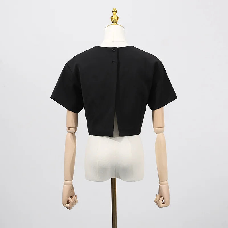 Elegant Floral Backless Cropped Top Two Piece Set for Women