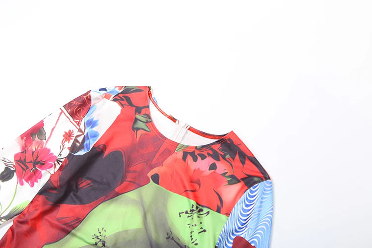 Colorful Patchwork Long Sleeve Jumpsuit Outfit for Women