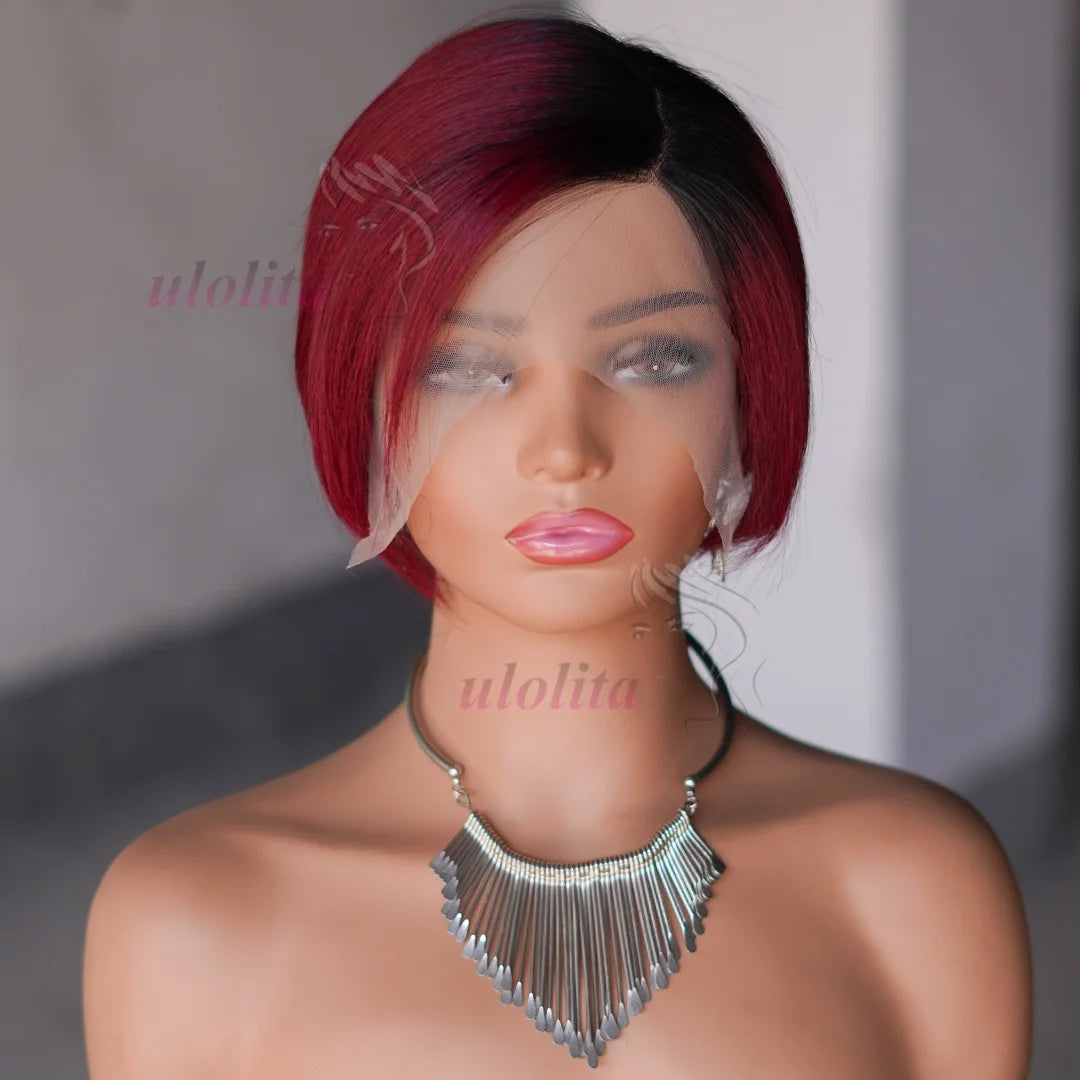 Ombre Pixie Cut Human Hair Lace Front Wig for Women
