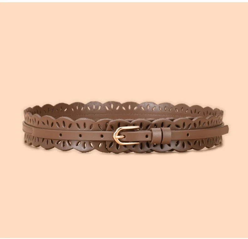 Soft Wide Hollow Out Leather Wraparound Belt for Women