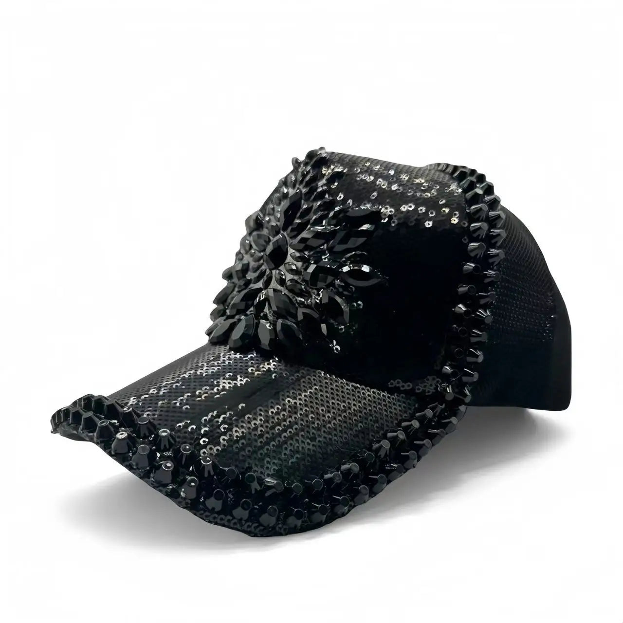 Black Luxury Steampunk Rhinestone Baseball Cap for Women