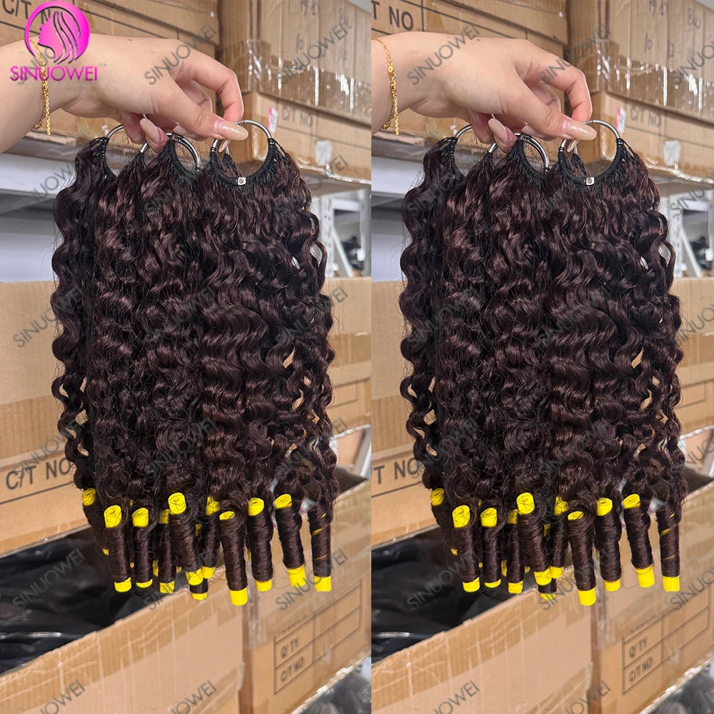 Chocolate Brown Curly Crochet Human Hair Extensions for Women